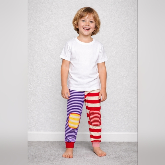 Hanna Andersson Other - Hanna Anderson Size 5 Striped Kids Leggings Knee Patchwork 100% Organic Cotton